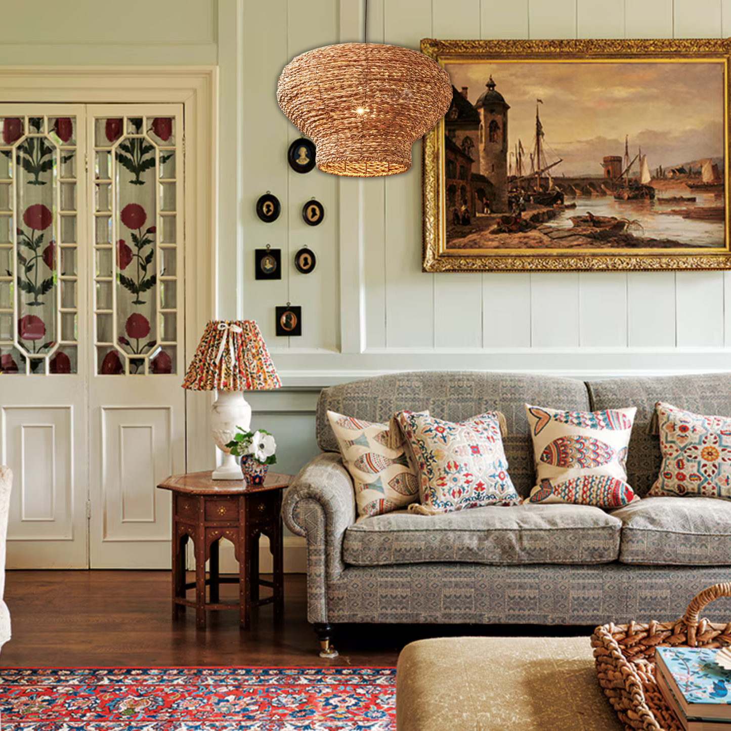 Suspension arrondie en osier raphia bohème