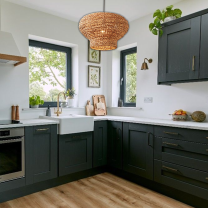 Suspension arrondie en osier raphia bohème