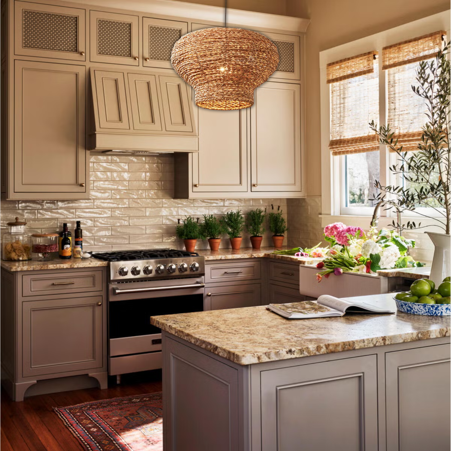 Suspension arrondie en osier raphia bohème