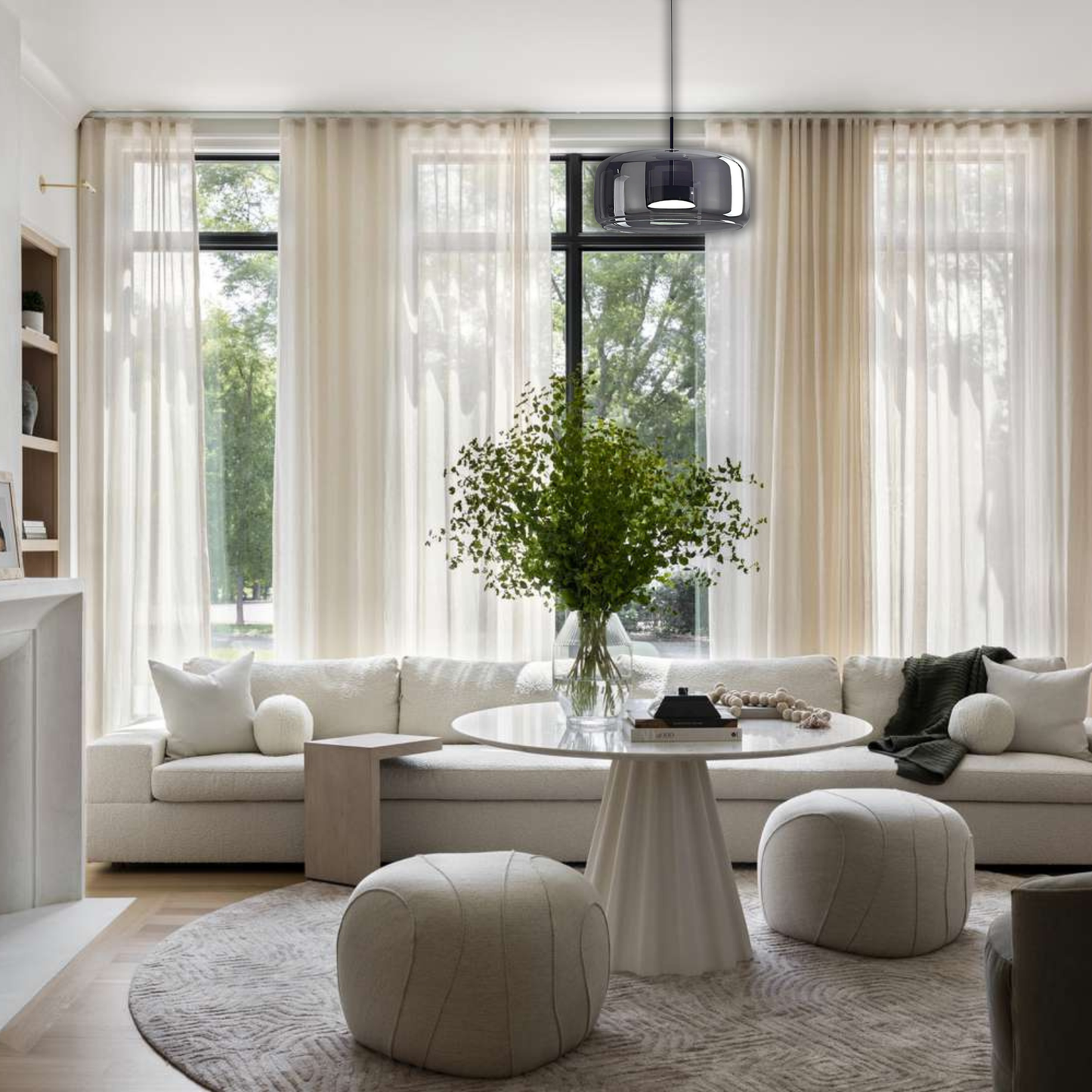 Suspension arrondie verre fumé rétro