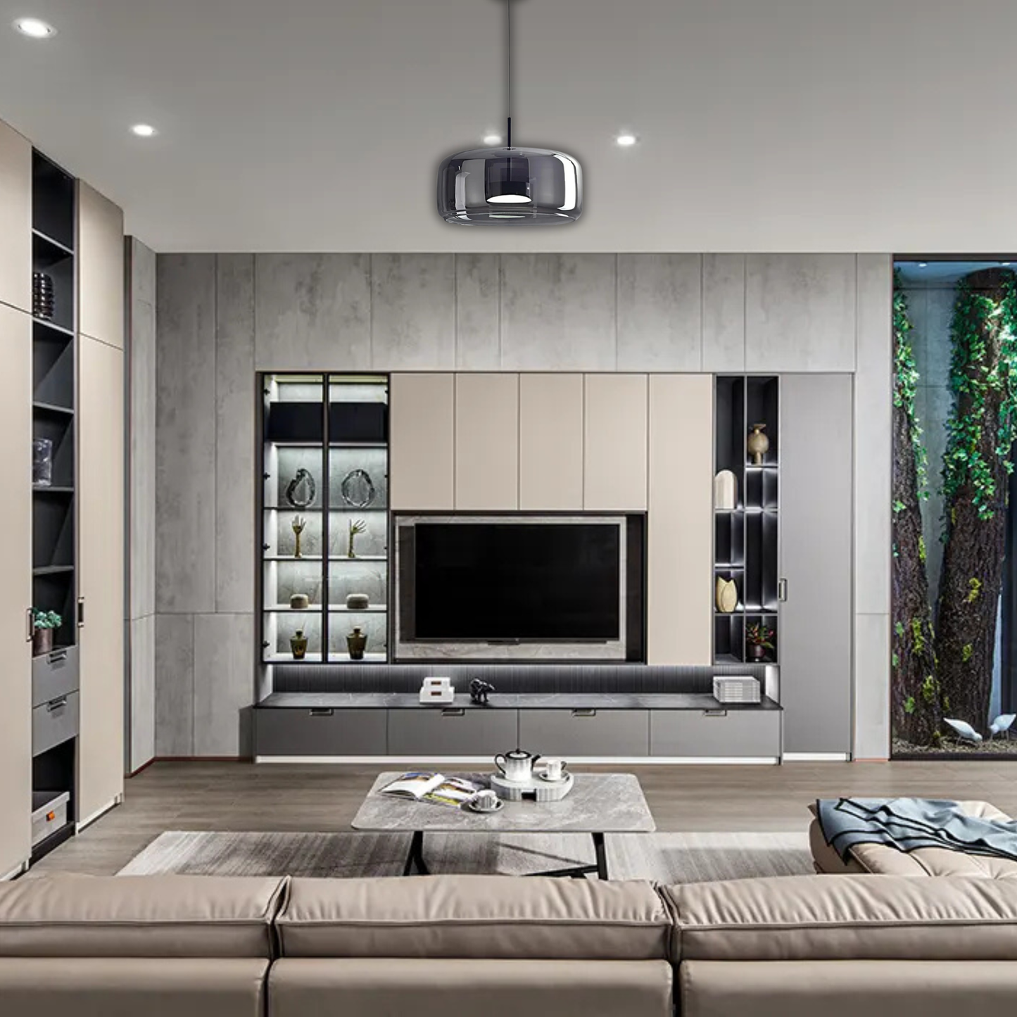 Suspension arrondie verre fumé rétro