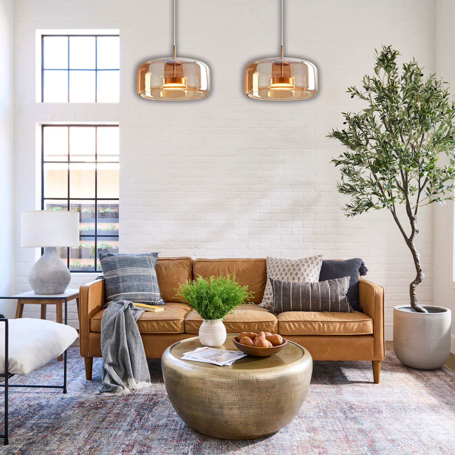 Suspension arrondie verre fumé rétro