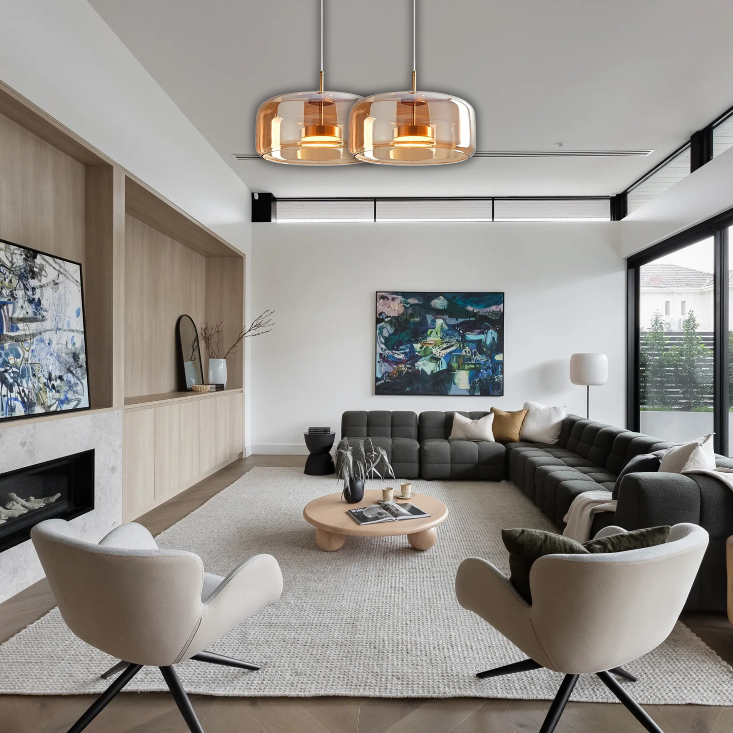 Suspension arrondie verre fumé rétro