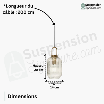 Suspension art déco en verre cannelé design cylindrique
