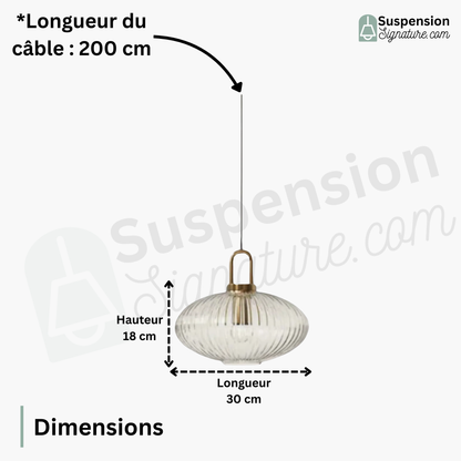 Suspension art déco en verre cannelé design ovale