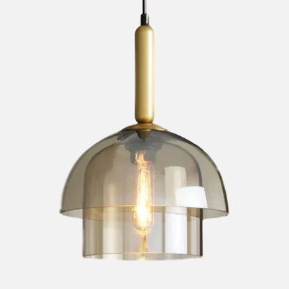 Suspension art déco en verre fumé double cloche