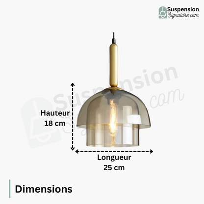 Suspension art déco en verre fumé double cloche