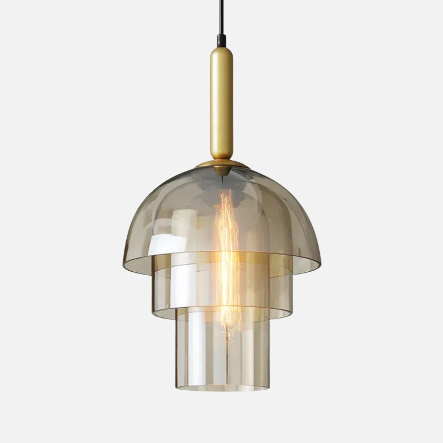 Suspension art déco en verre fumé triple cloche