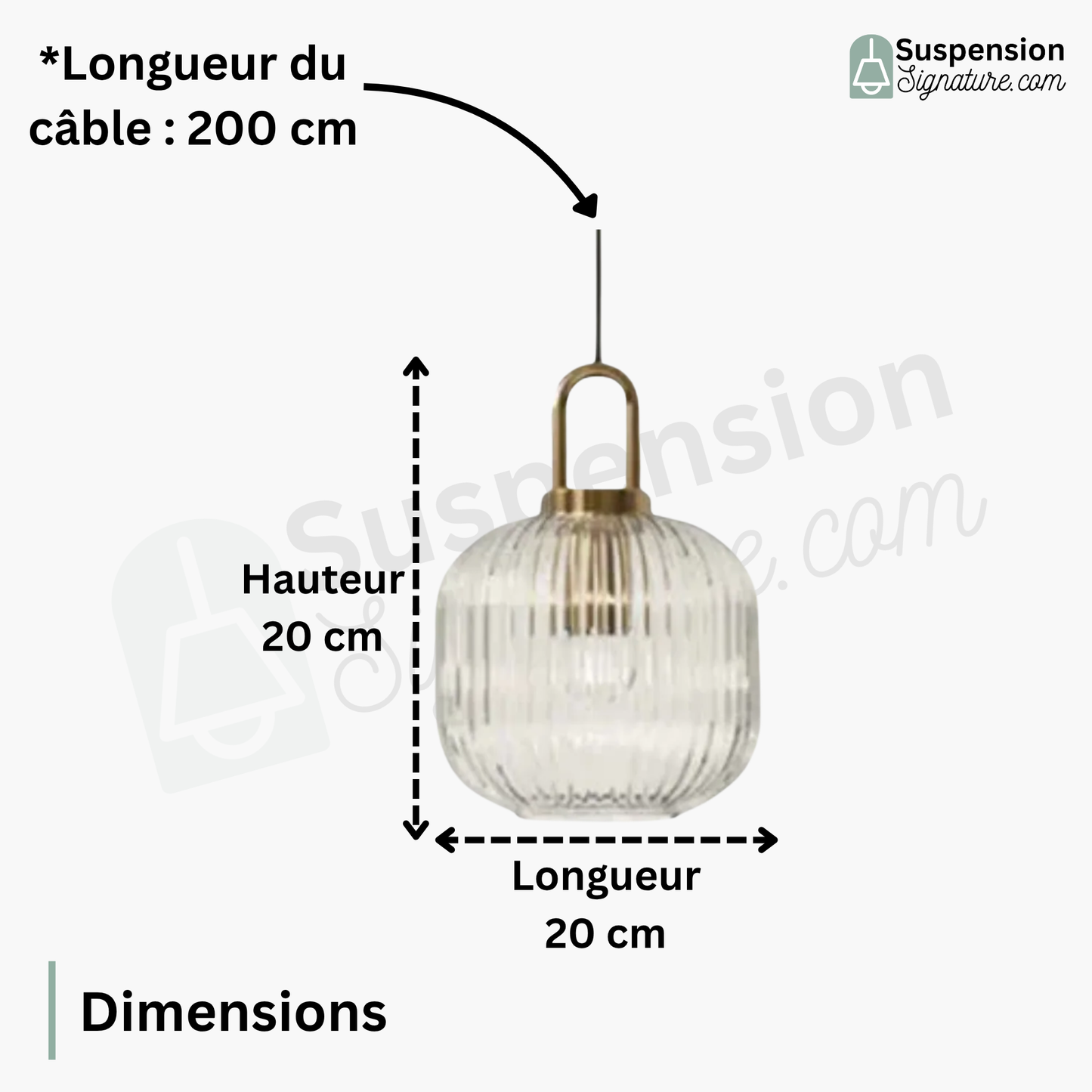 Suspension art déco globe en verre cannelé
