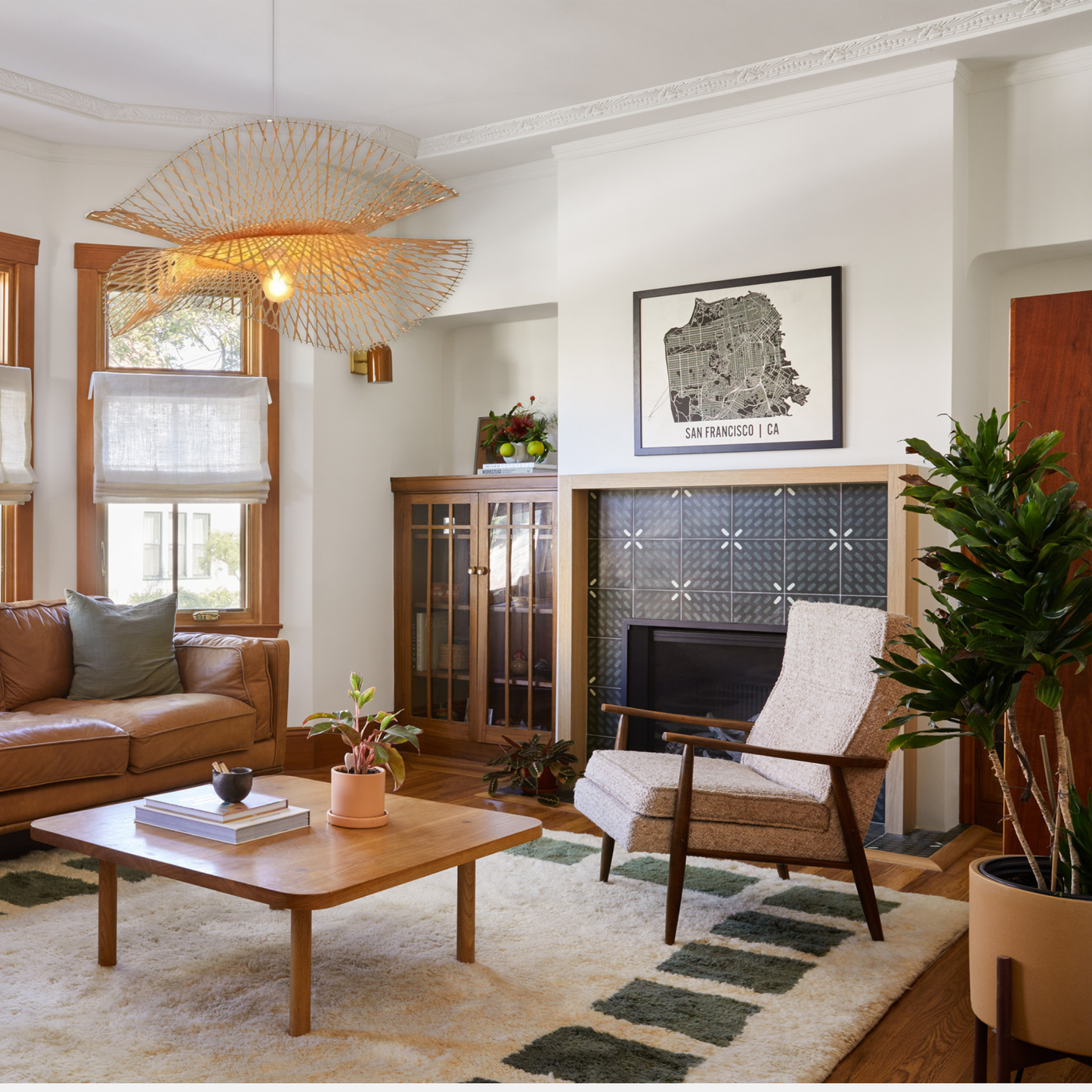 Suspension bambou ajourée double voile moderne