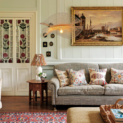 Suspension bambou ajourée double voile moderne