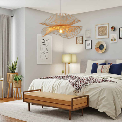 Suspension bambou ajourée double voile moderne