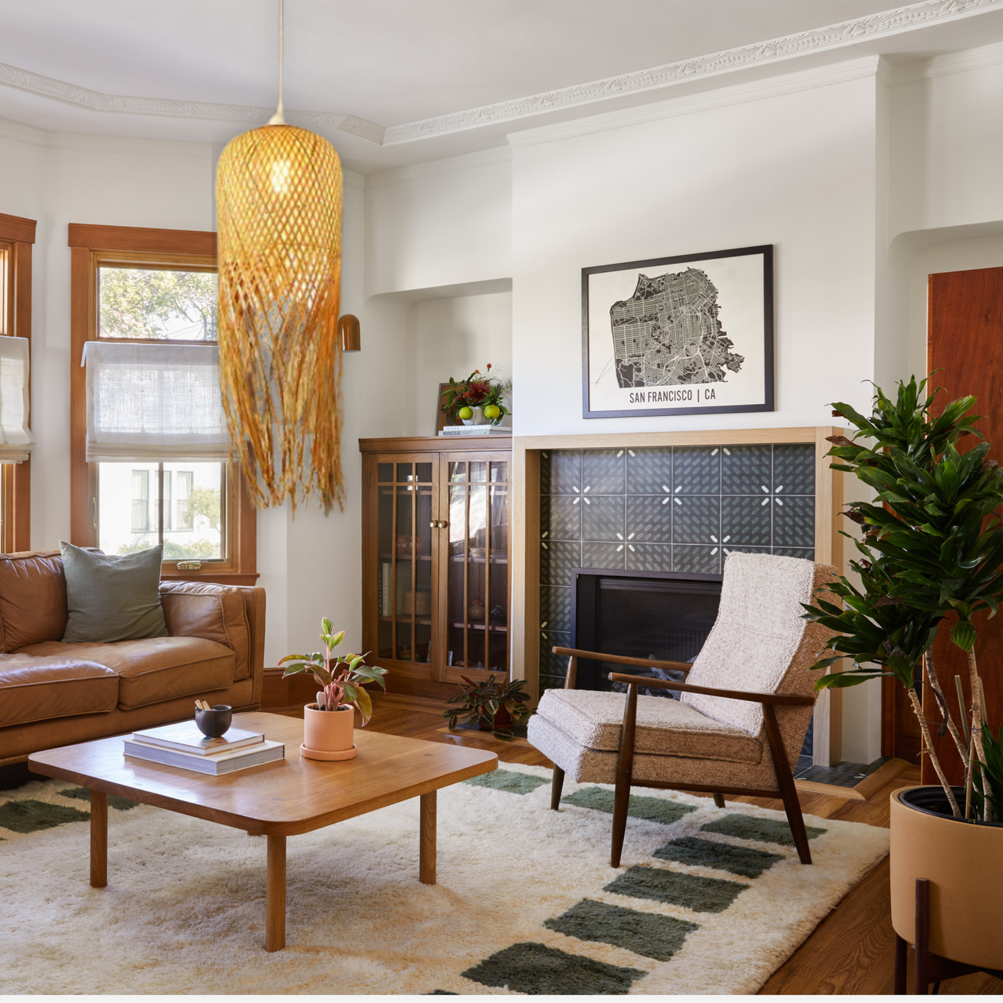 Suspension bambou allongée pendante design vintage