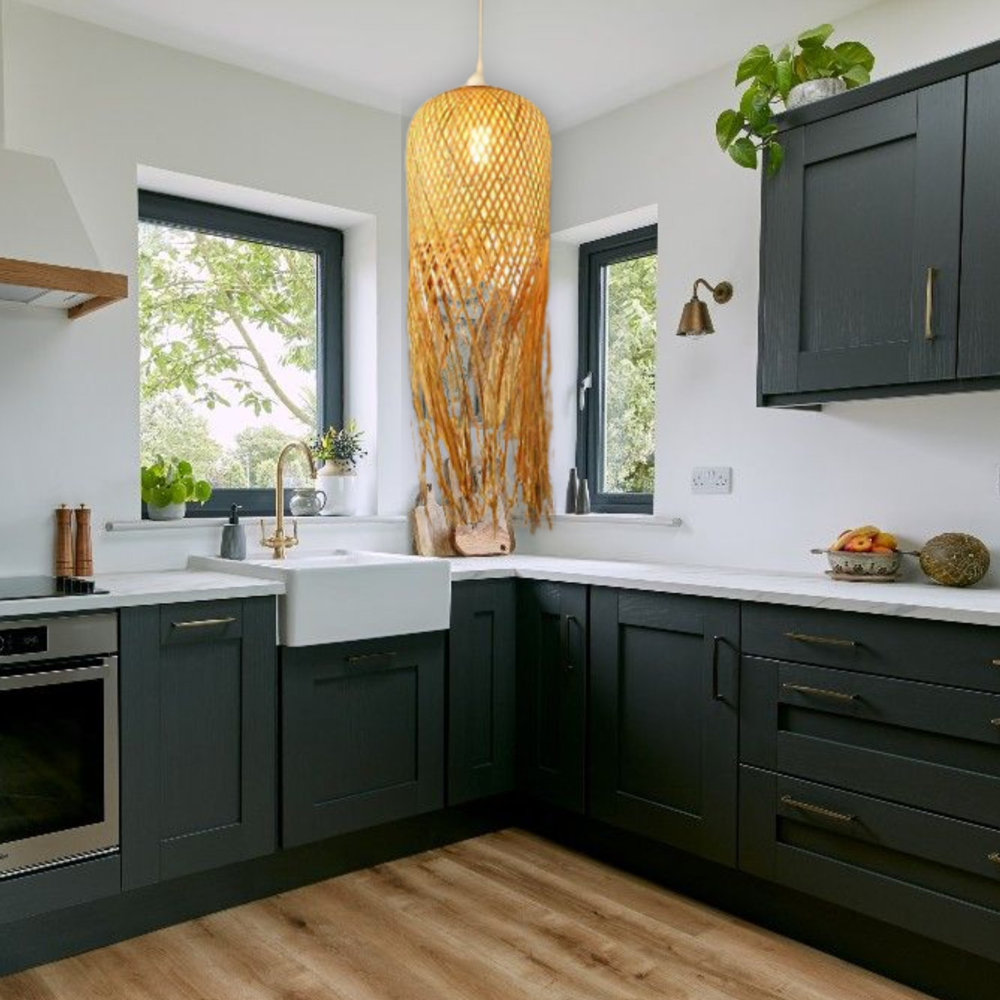 Suspension bambou allongée pendante design vintage