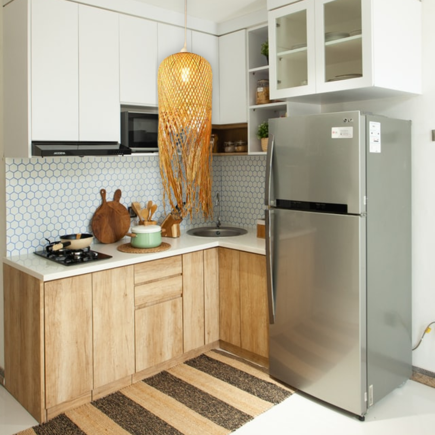 Suspension bambou allongée pendante design vintage