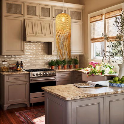 Suspension bambou allongée pendante design vintage