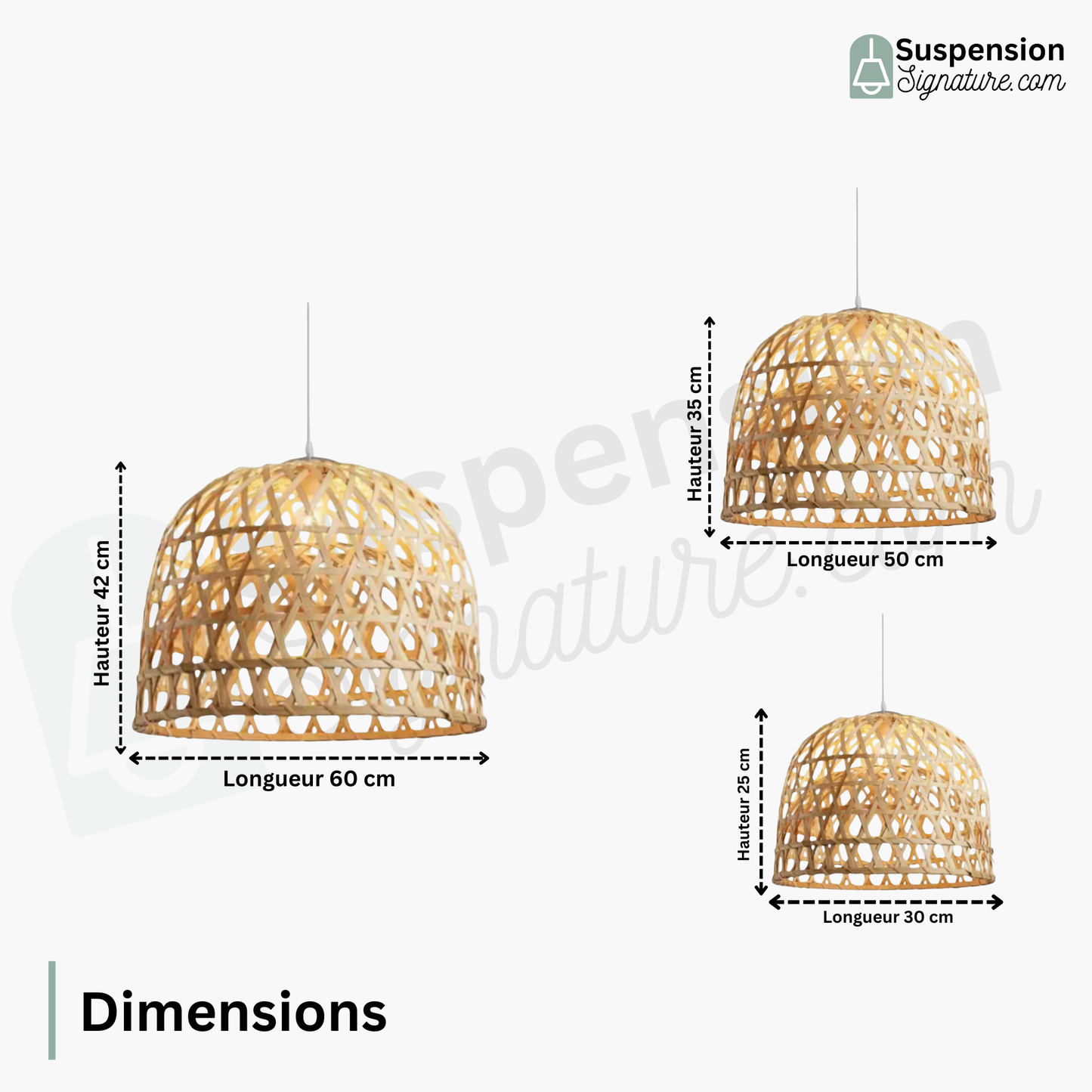 Suspension bambou tressé arrondie design scandinave