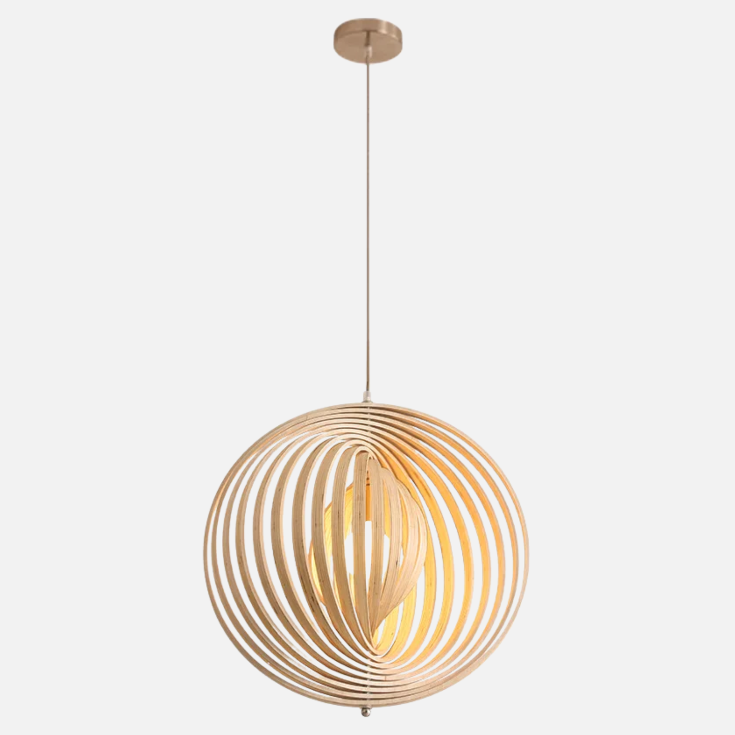 Suspension bois boule anneaux design moderne