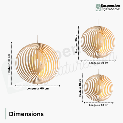 Suspension bois boule anneaux design moderne