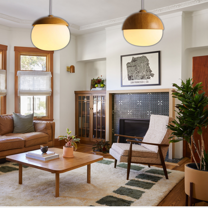 Suspension bois globe allongé design scandinave