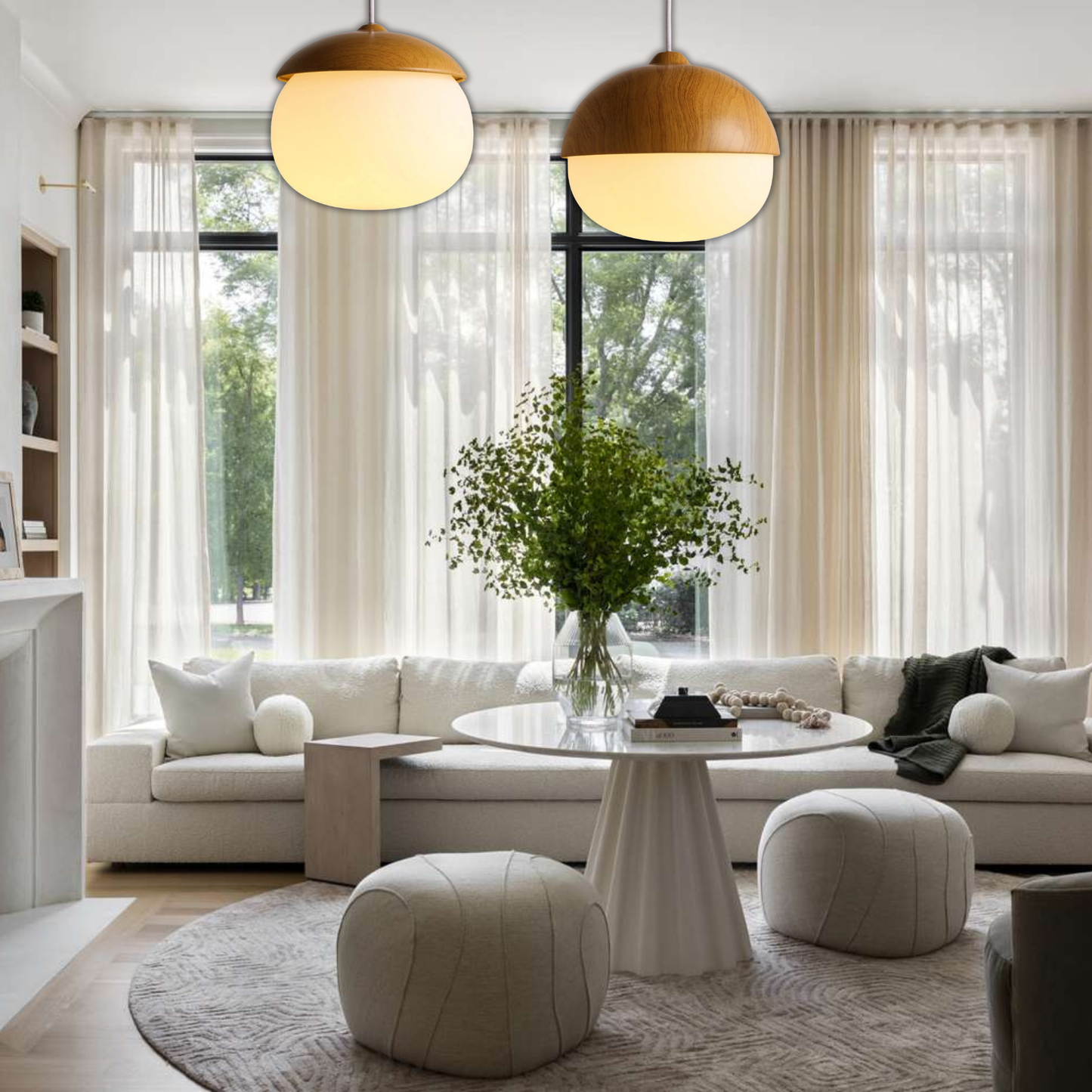 Suspension bois globe allongé design scandinave