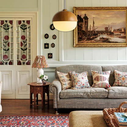 Suspension bois globe allongé design scandinave