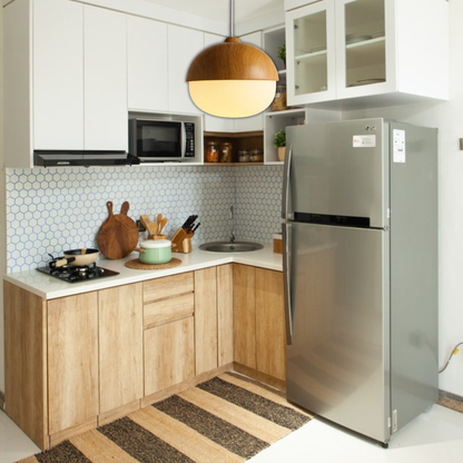 Suspension bois globe allongé design scandinave