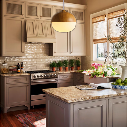 Suspension bois globe allongé design scandinave