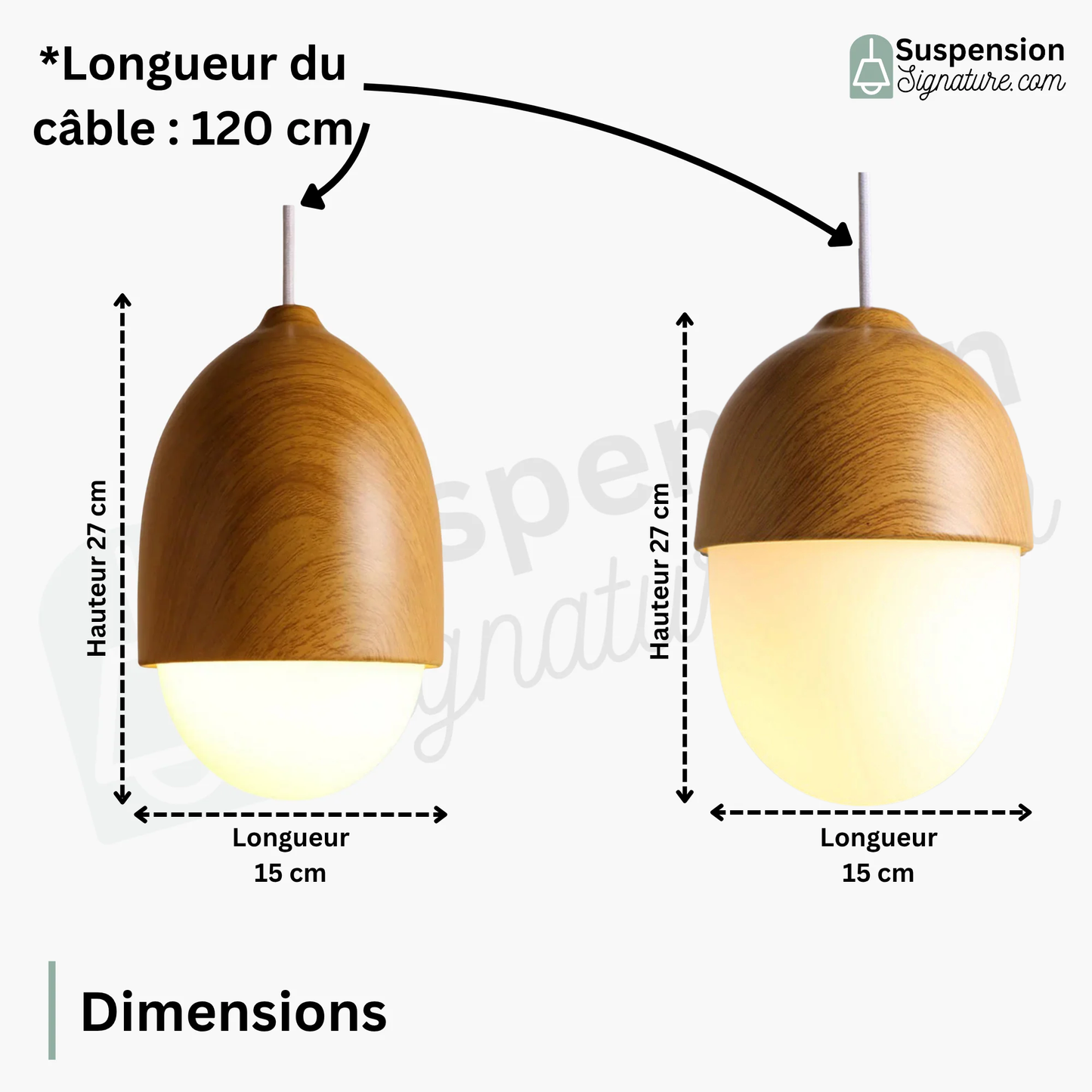 Suspension bois globe allongé design scandinave