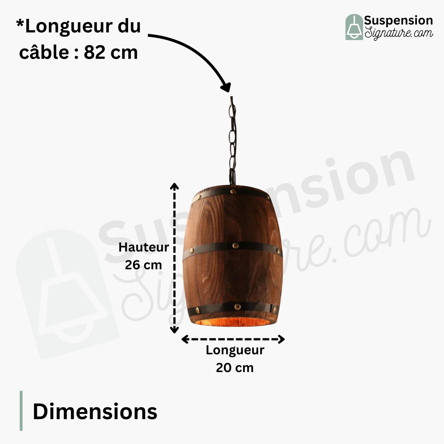 Suspension bois tonneau design industriel
