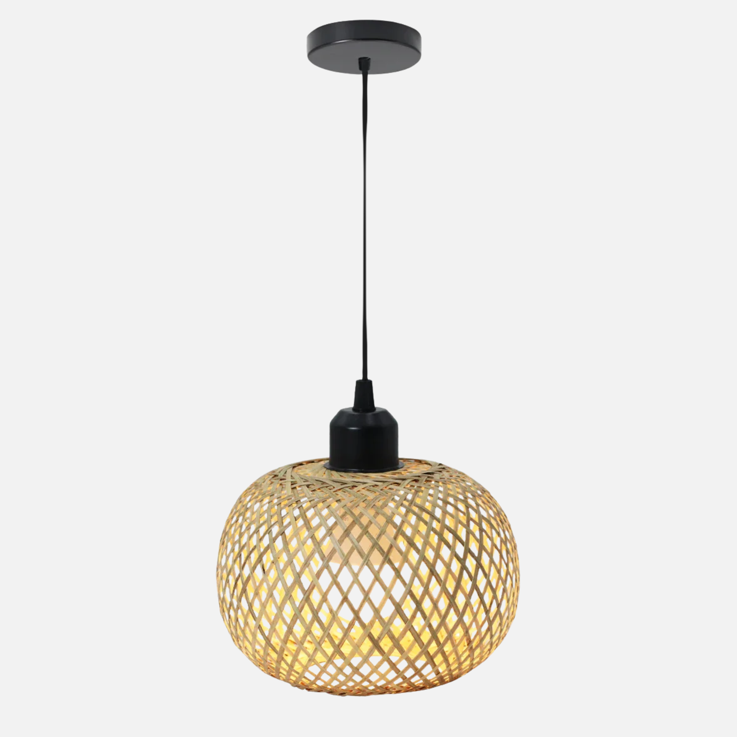 Suspension boule ajourée rotin et bambou style scandinave