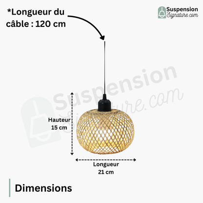 Suspension boule ajourée rotin et bambou style scandinave