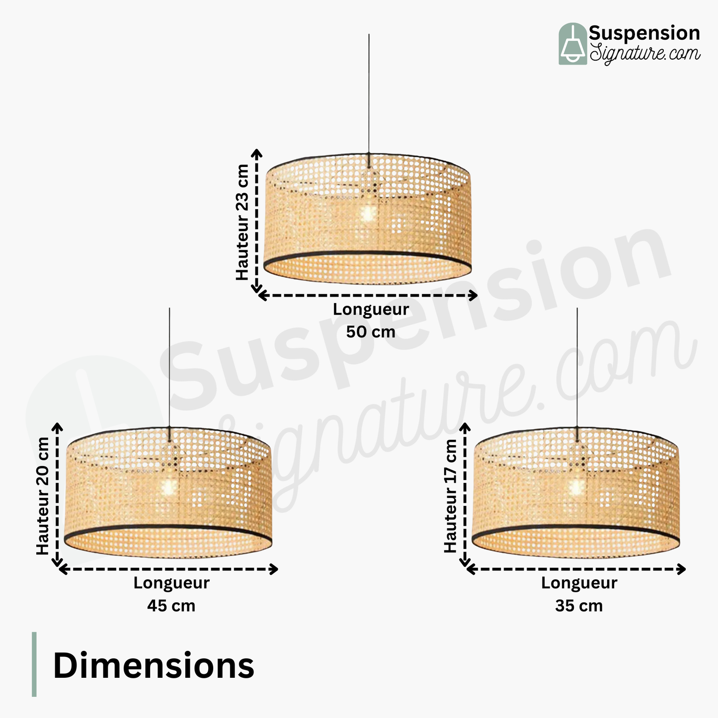 Suspension cannage en rotin moderne liserés noirs
