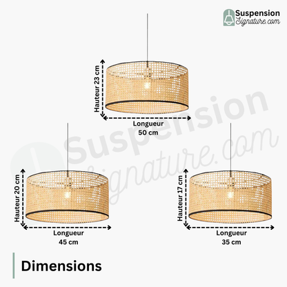 Suspension cannage en rotin moderne liserés noirs