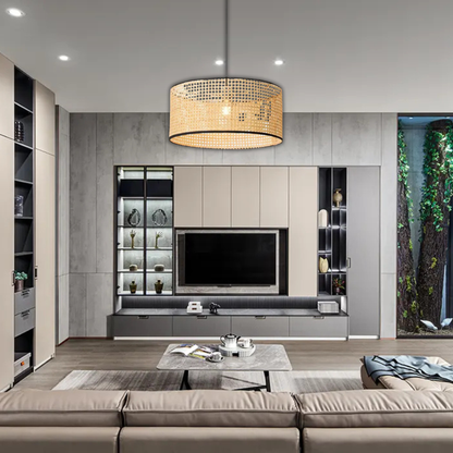 Suspension cannage en rotin moderne liserés noirs