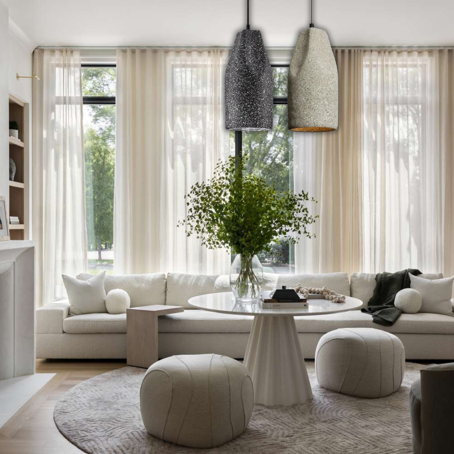 Suspension ciment terrazzo allongée déformée scandinave