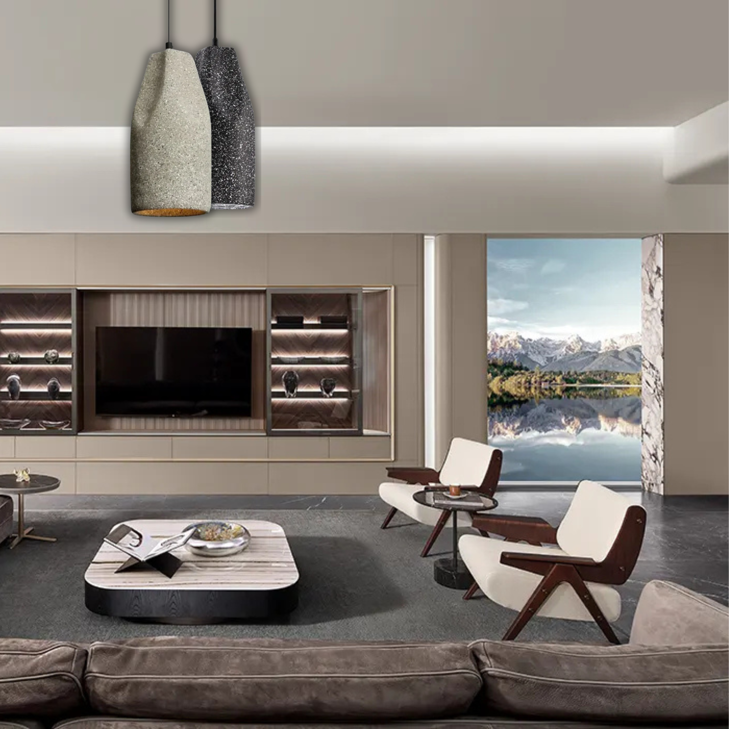 Suspension ciment terrazzo allongée déformée scandinave