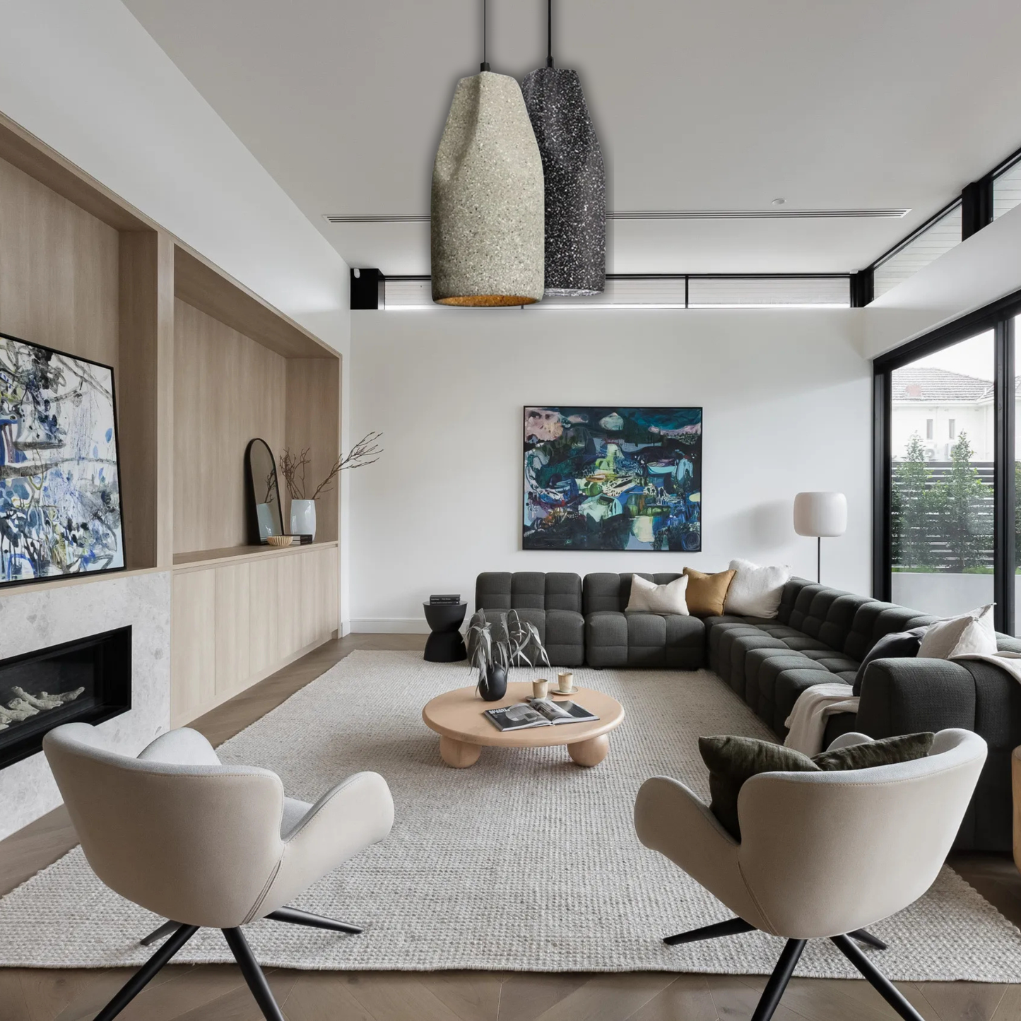 Suspension ciment terrazzo allongée déformée scandinave