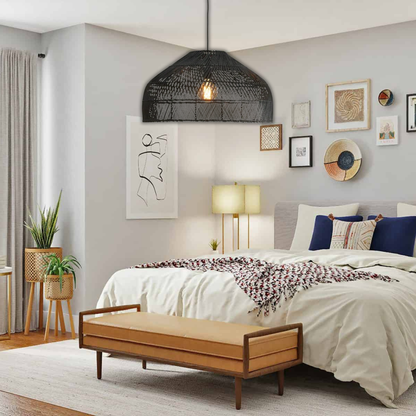 Suspension cloche ajourée en osier design vintage