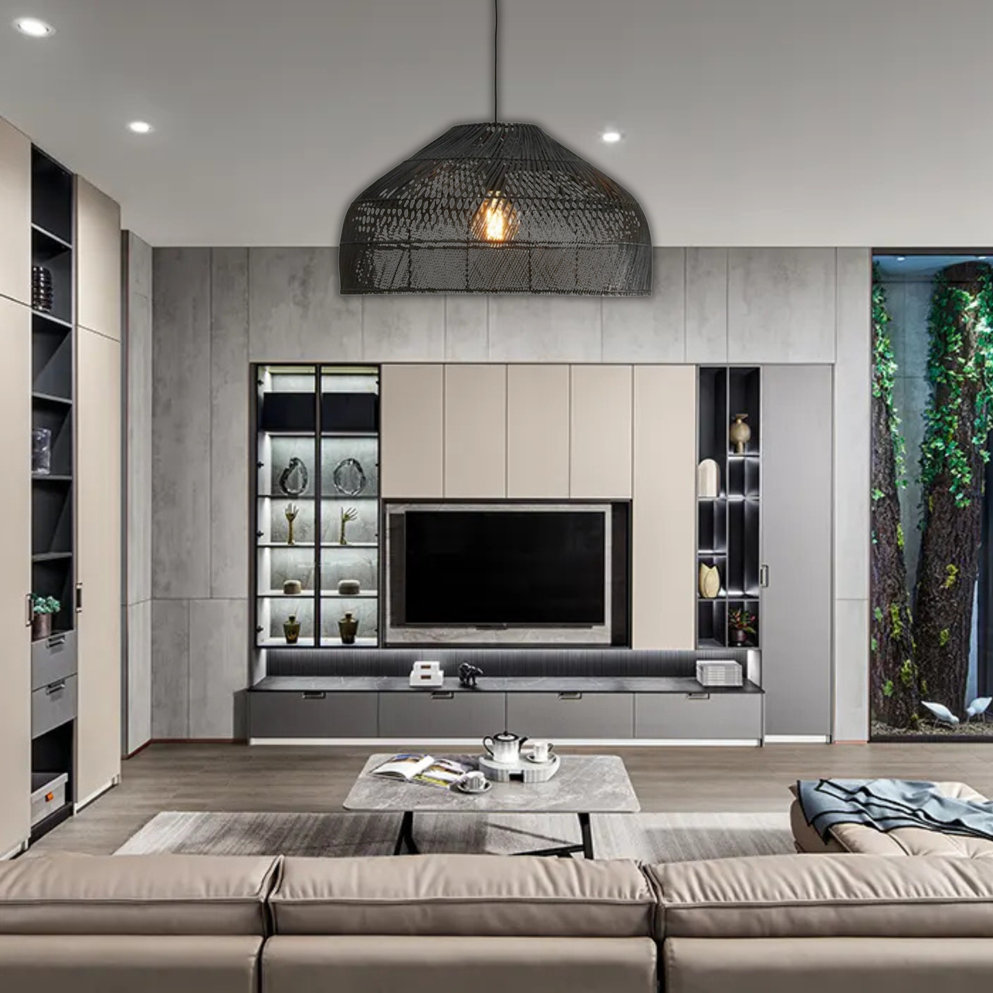 Suspension cloche ajourée en osier design vintage