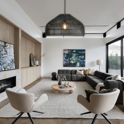 Suspension cloche ajourée en osier design vintage