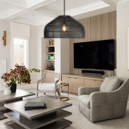 Suspension cloche ajourée en osier design vintage