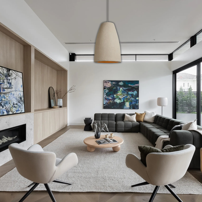 Suspension cloche allongée effet terre cuite beige bohème