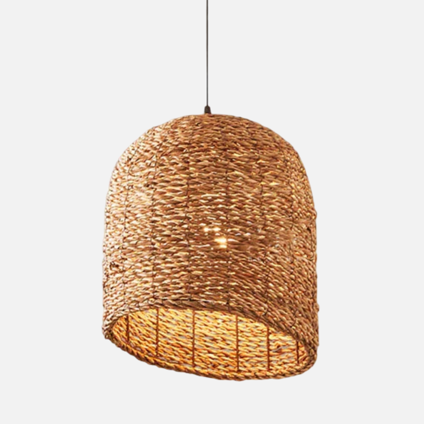 Suspension cloche biseautée en osier raphia bohème