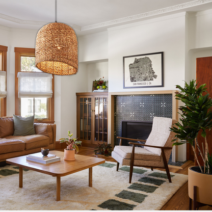 Suspension cloche biseautée en osier raphia bohème