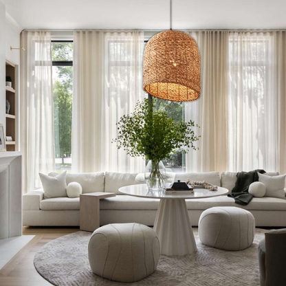 Suspension cloche biseautée en osier raphia bohème