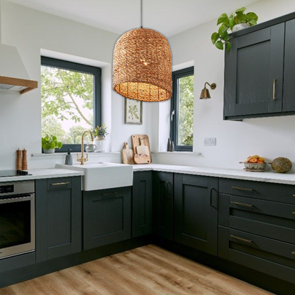 Suspension cloche biseautée en osier raphia bohème