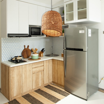 Suspension cloche biseautée en osier raphia bohème