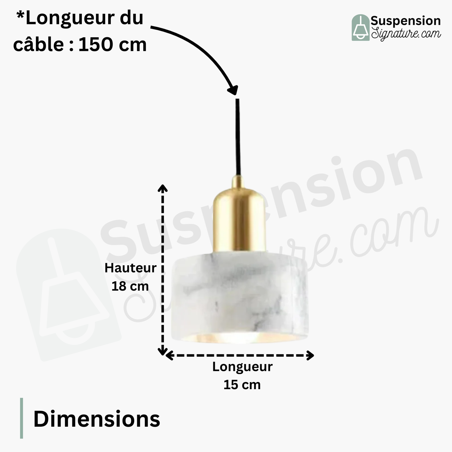 Suspension cloche cylidrique marbre et cuivre doré design art déco