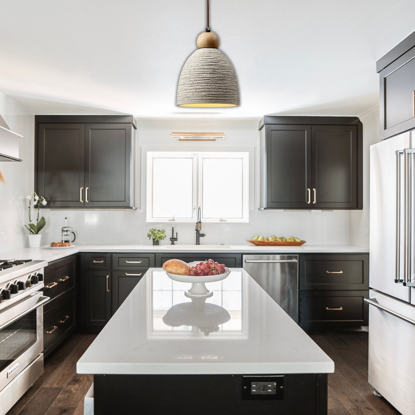 Suspension cloche rainurée terre cuite bois scandinave